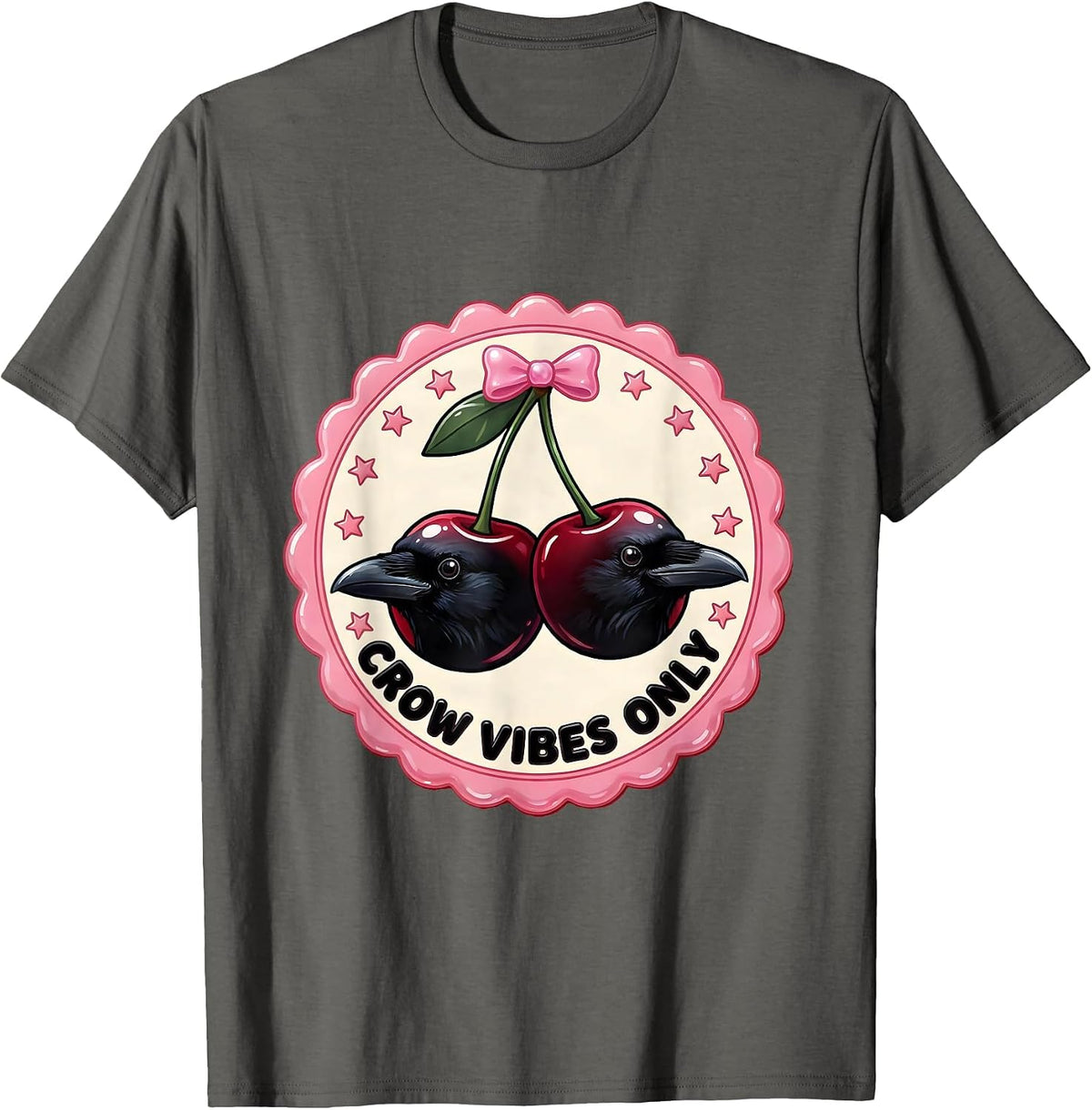 Crow Vibes Only Bold Graphic Design T-Shirt - Asphalt Grey