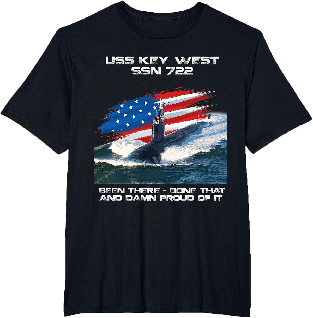 USS Key West SSN-722 American Flag Submarine Veteran Xmas T-Shirt - Black