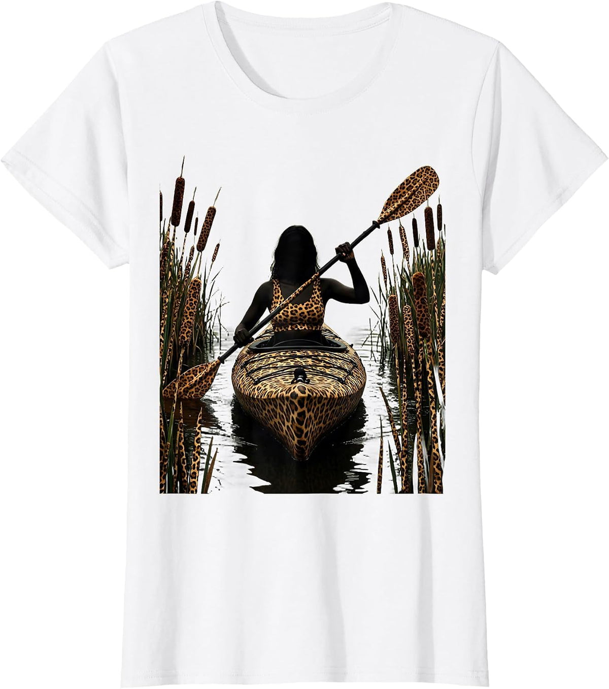 Camo Marsh Kayaking Outdoor Adventure Graphic T-Shirt - White