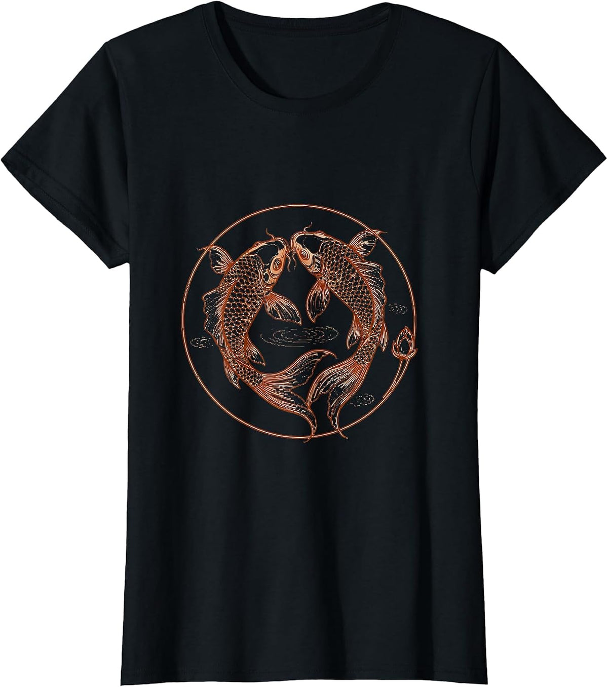 Women's Koi Fish Swirling Pond Illustration T-Shirt - Black