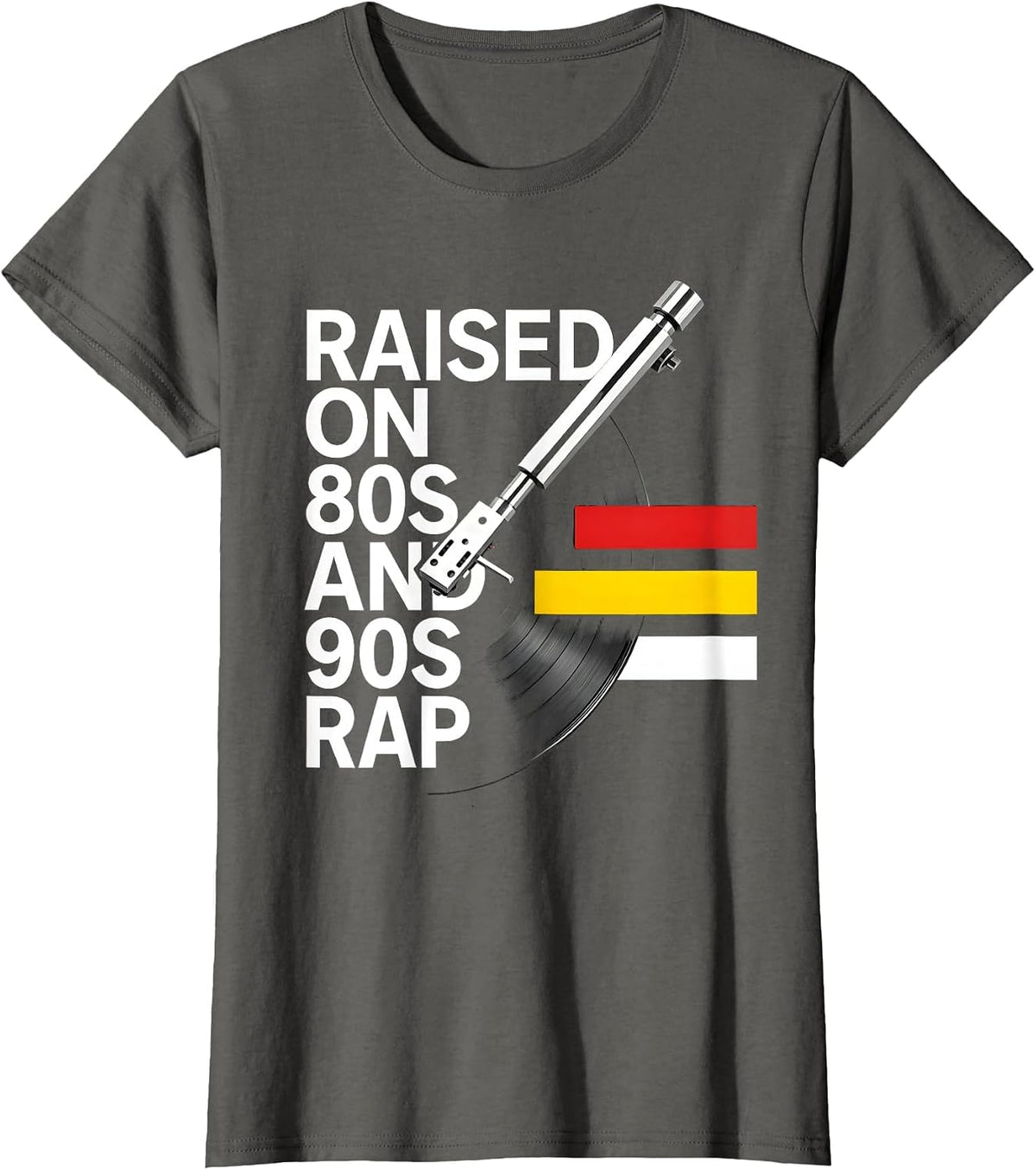 Women's Raised On 80s And 90s Rap Retro Hip Hop Nostalgia T-Shirt - Asphalt Grey