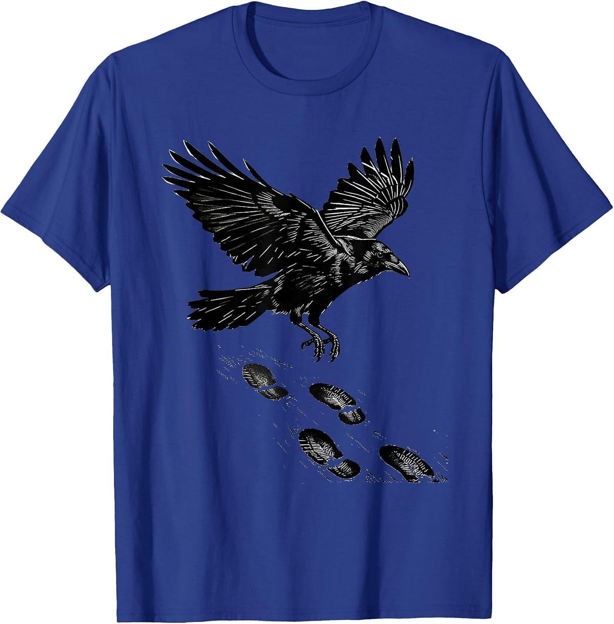 Crow Footprints in Snow Winter Nature Design T-Shirt - Royal Blue