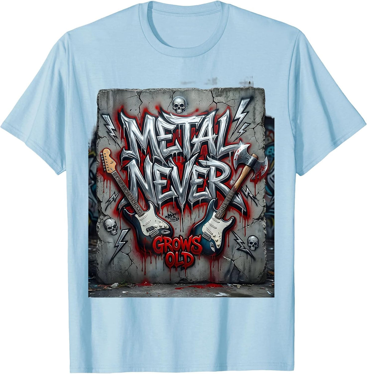 Metal Never Grows Old Heavy Metal Band Design T-Shirt - Baby Blue