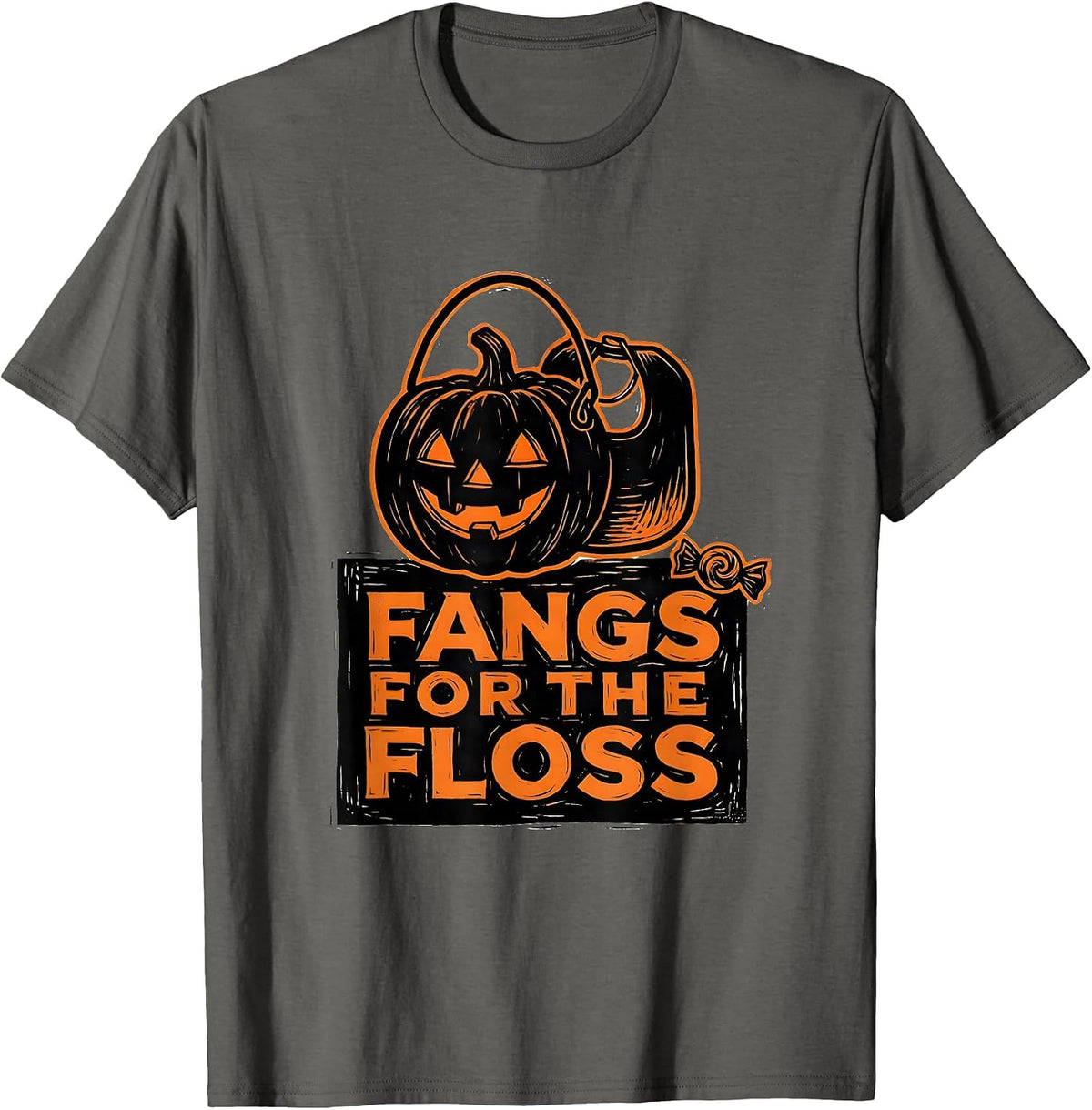 Fangs For The Floss Funny Dental Hygienist Halloween Pun T-Shirt - Asphalt Grey