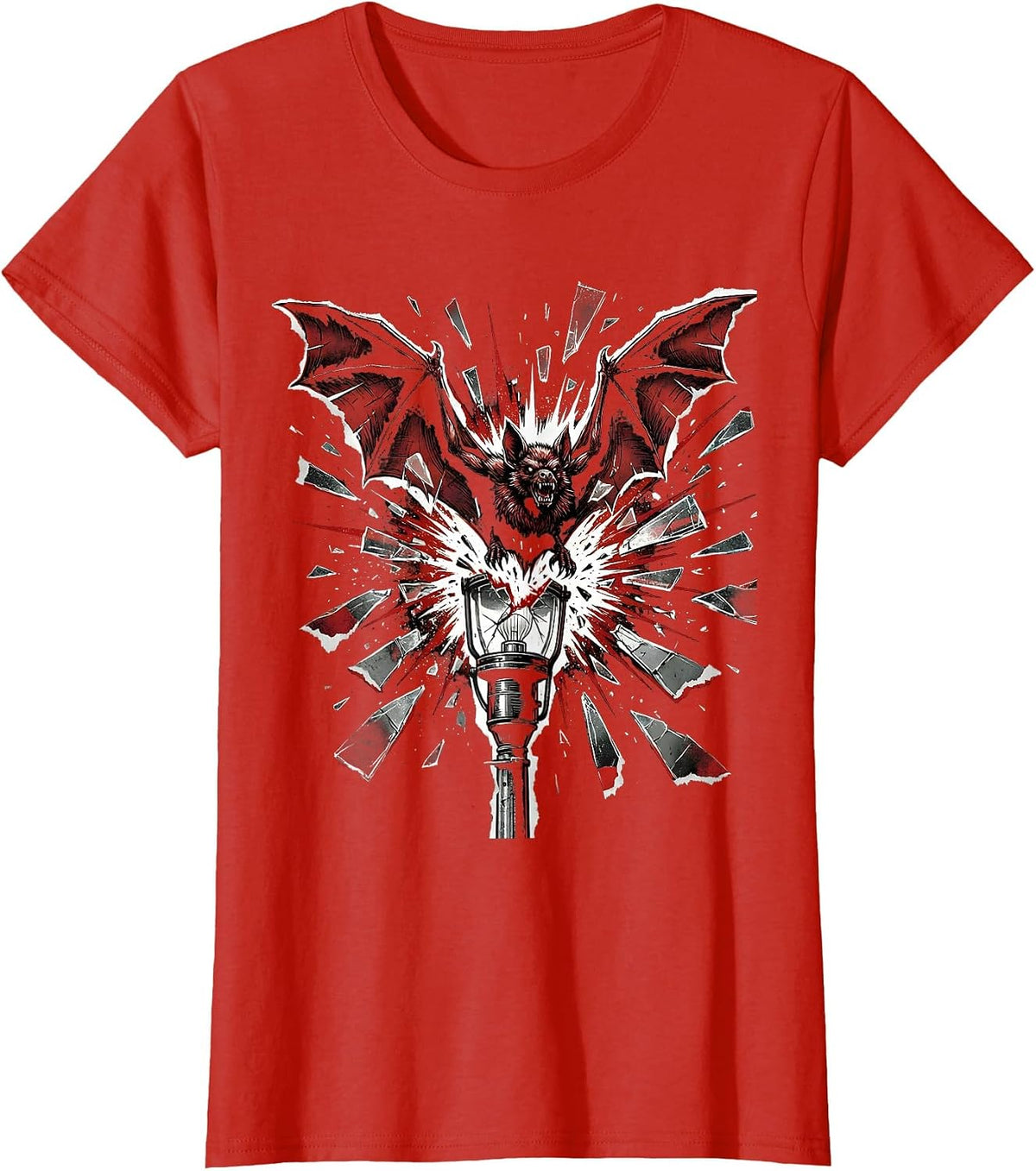 Punk Bat Shattered Streetlight Graphic T-Shirt - Red