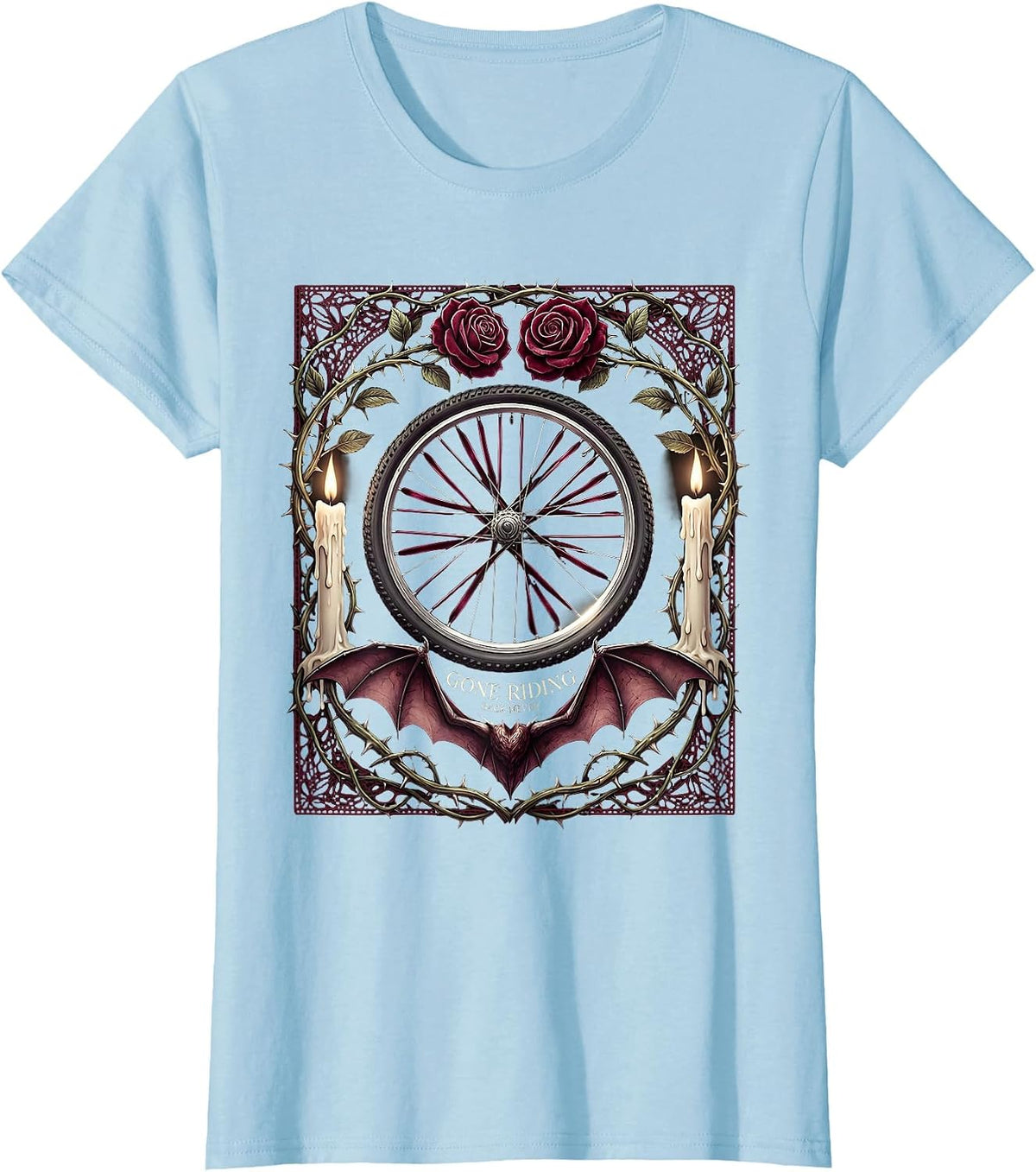 Gone Riding Back Never Mountain Bike Design T-Shirt - Baby Blue