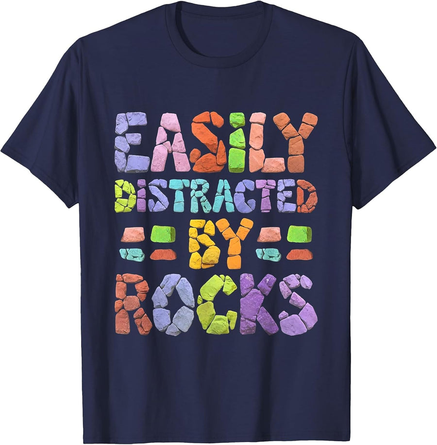 Easily Distracted By Rocks T-Shirt - Navy Blue