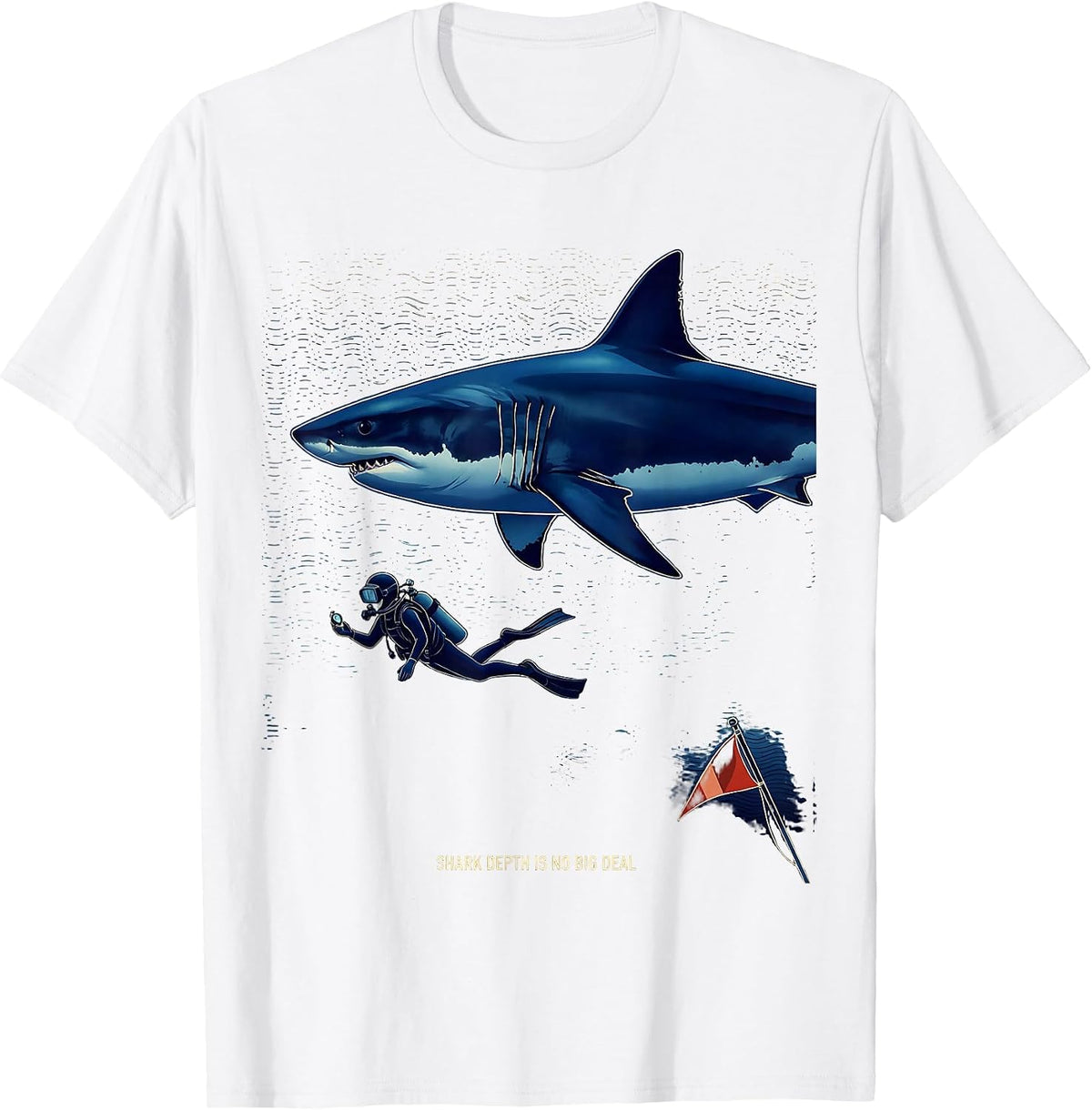 Men's Shark Depth Is No Big Deal Funny Scuba Diving Diver Gift T-Shirt - White
