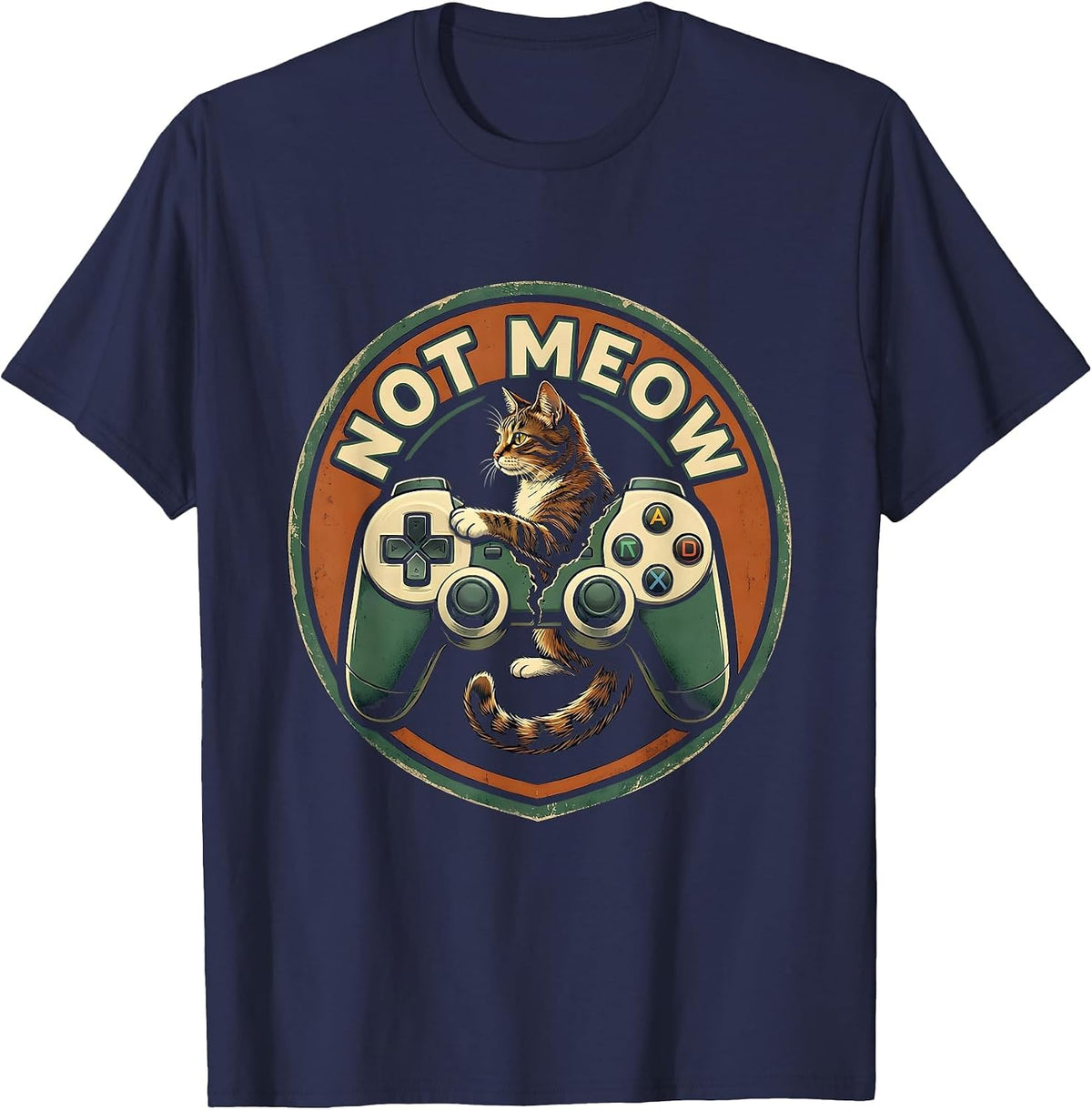 Not Meow Vintage Funny Cat Gamer Video Game Player Gift T-Shirt - Navy Blue