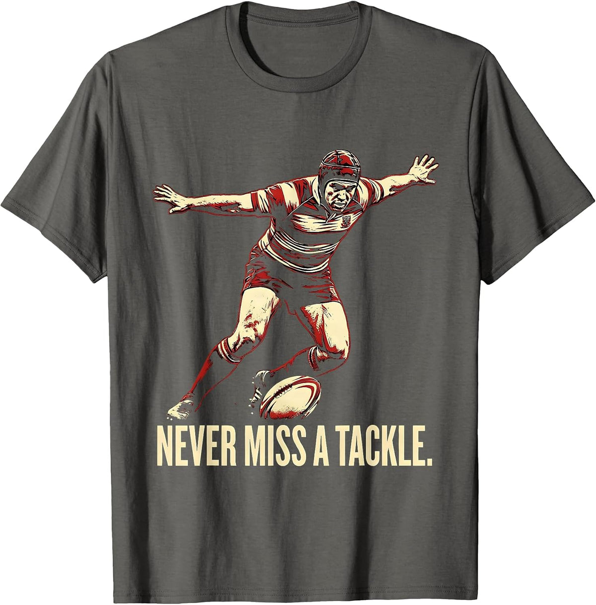 Never Miss A Tackle Rugby Graphic Design T-Shirt - Asphalt Grey