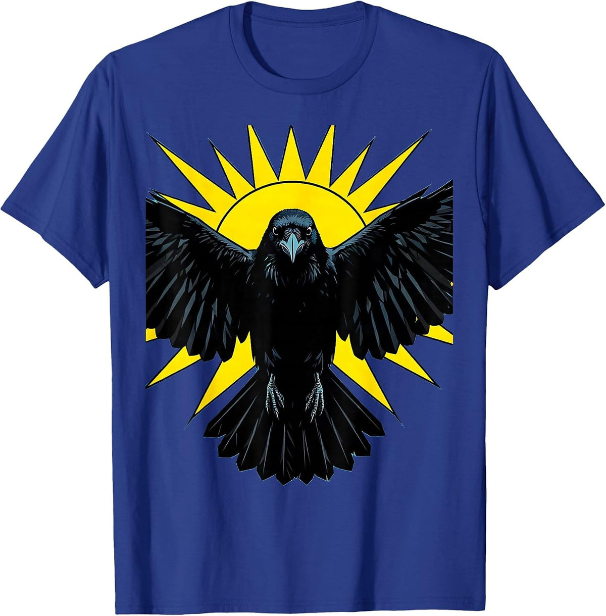 Crow Wings Spread Blocking the Sun Illustration T-Shirt - Royal Blue