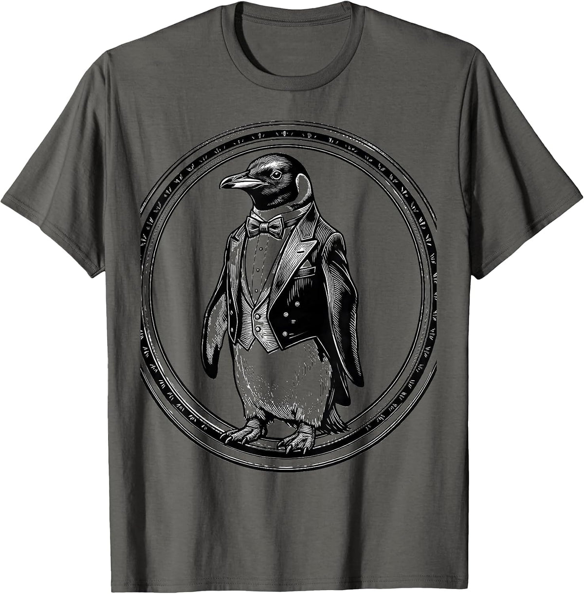 Men's Dapper Penguin Classic Tuxedo Graphic T-Shirt - Asphalt Grey