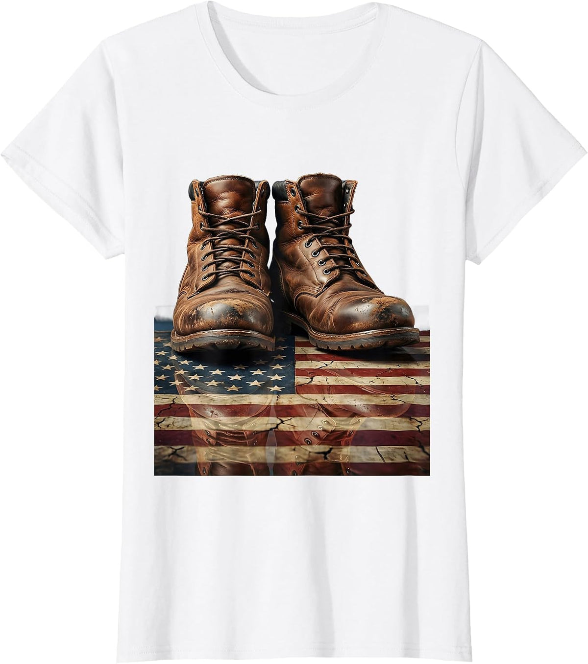 Labor Day Worn Work Boots American Flag Graphic T-Shirt - White