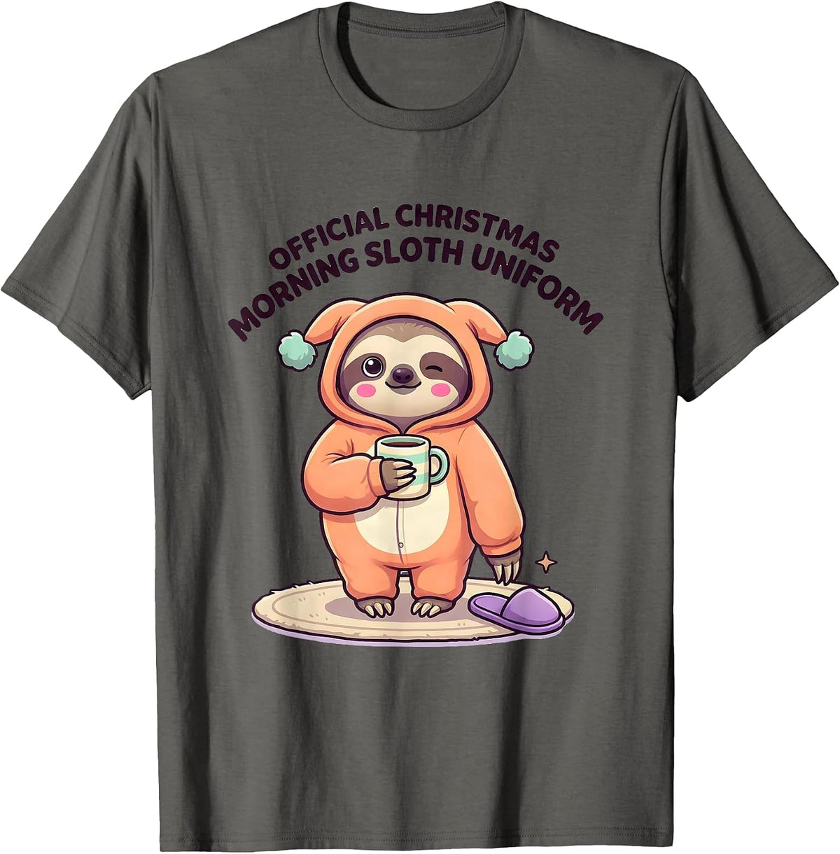Official Christmas Morning Sloth Uniform Cute Kawaii T-Shirt - Asphalt Grey