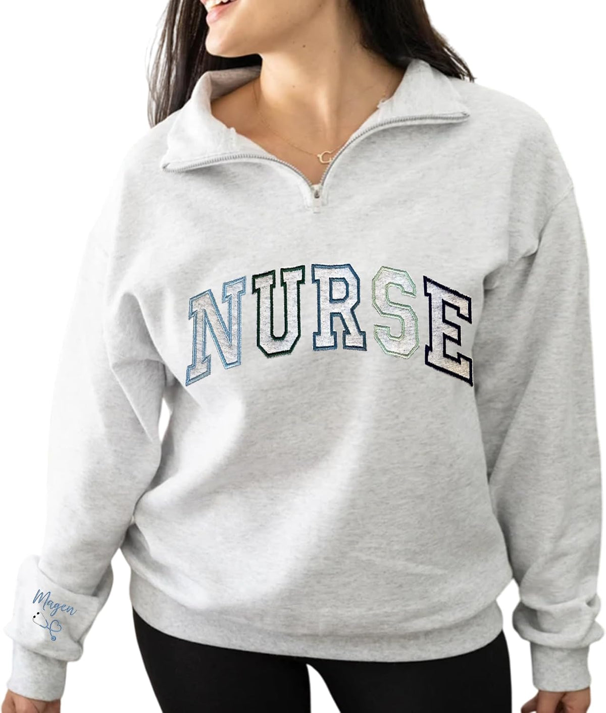 GODMERCH Personalized Nurse Quarter Zip Sweatshirt, Custom Embroidered Nurse Sweatshirt, RN Sweatshirts Gift for Nurses -