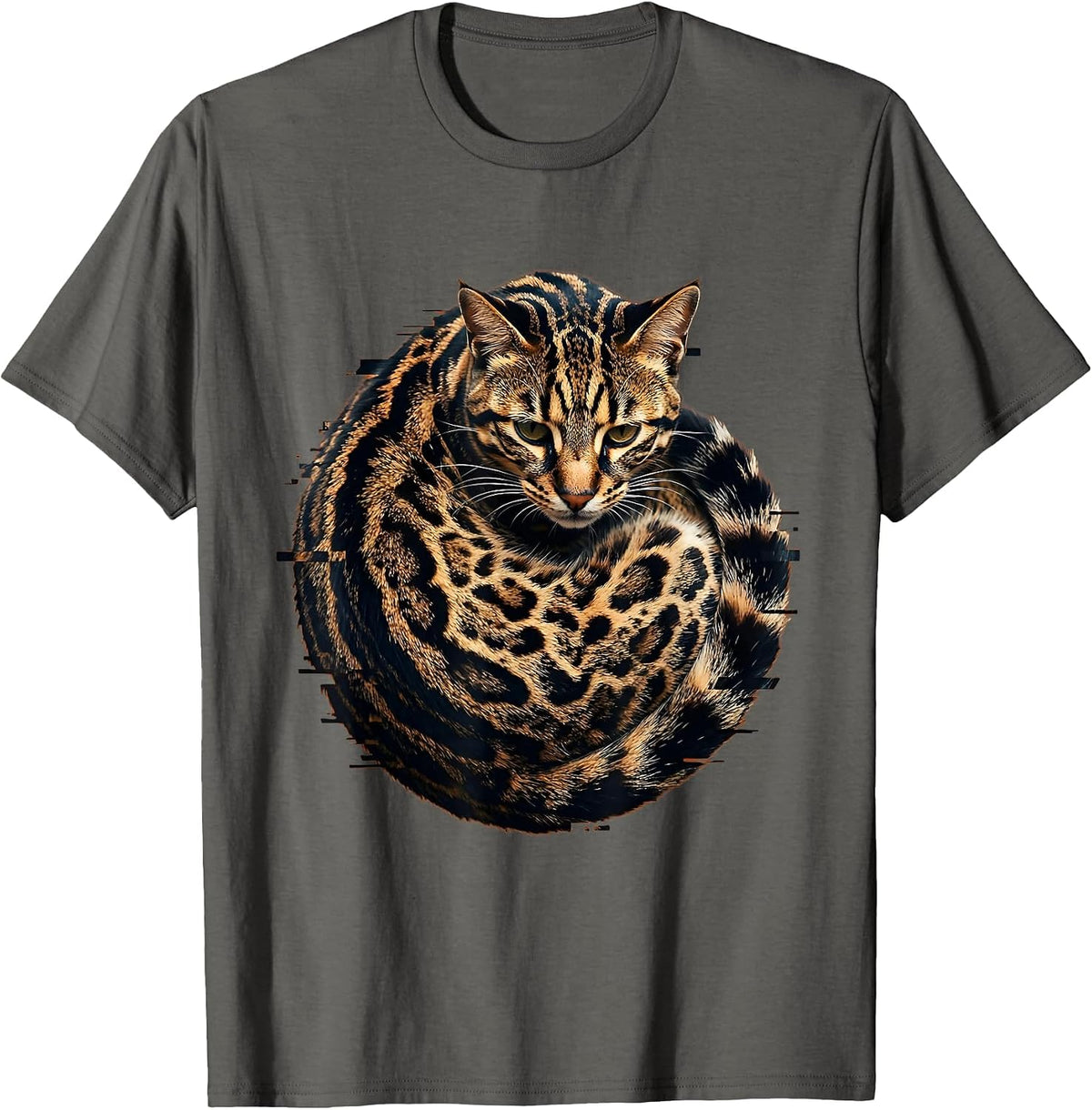Ocelot Curl Wild Cat Animal Print Design T-Shirt - Asphalt Grey