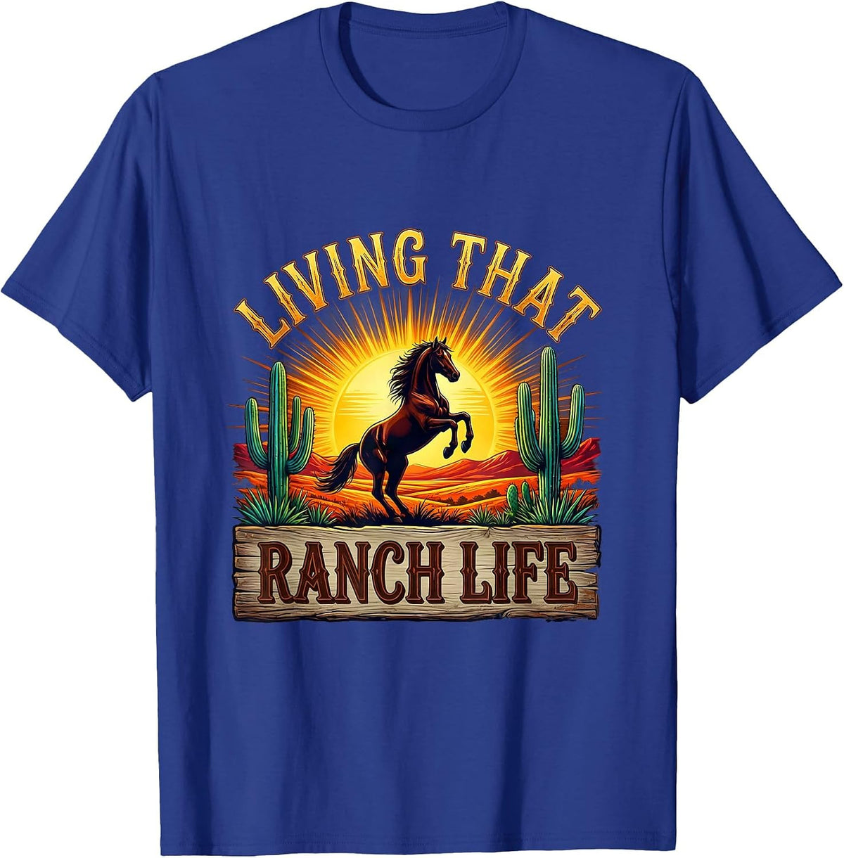 Living That Ranch Life Western Graphic Design T-Shirt - Royal Blue
