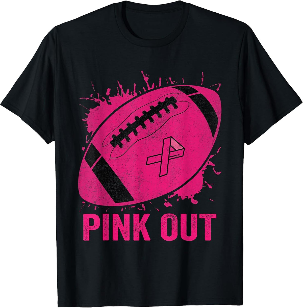 Pink Out Football Breast Cancer Tackle Brest Cancer T-Shirt - Black