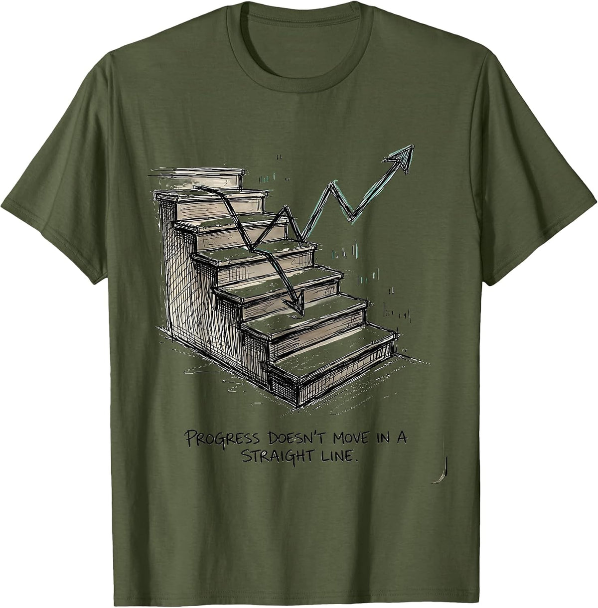 Progress Doesn't Move In A Straight Line Special Education T-Shirt - Olive Green