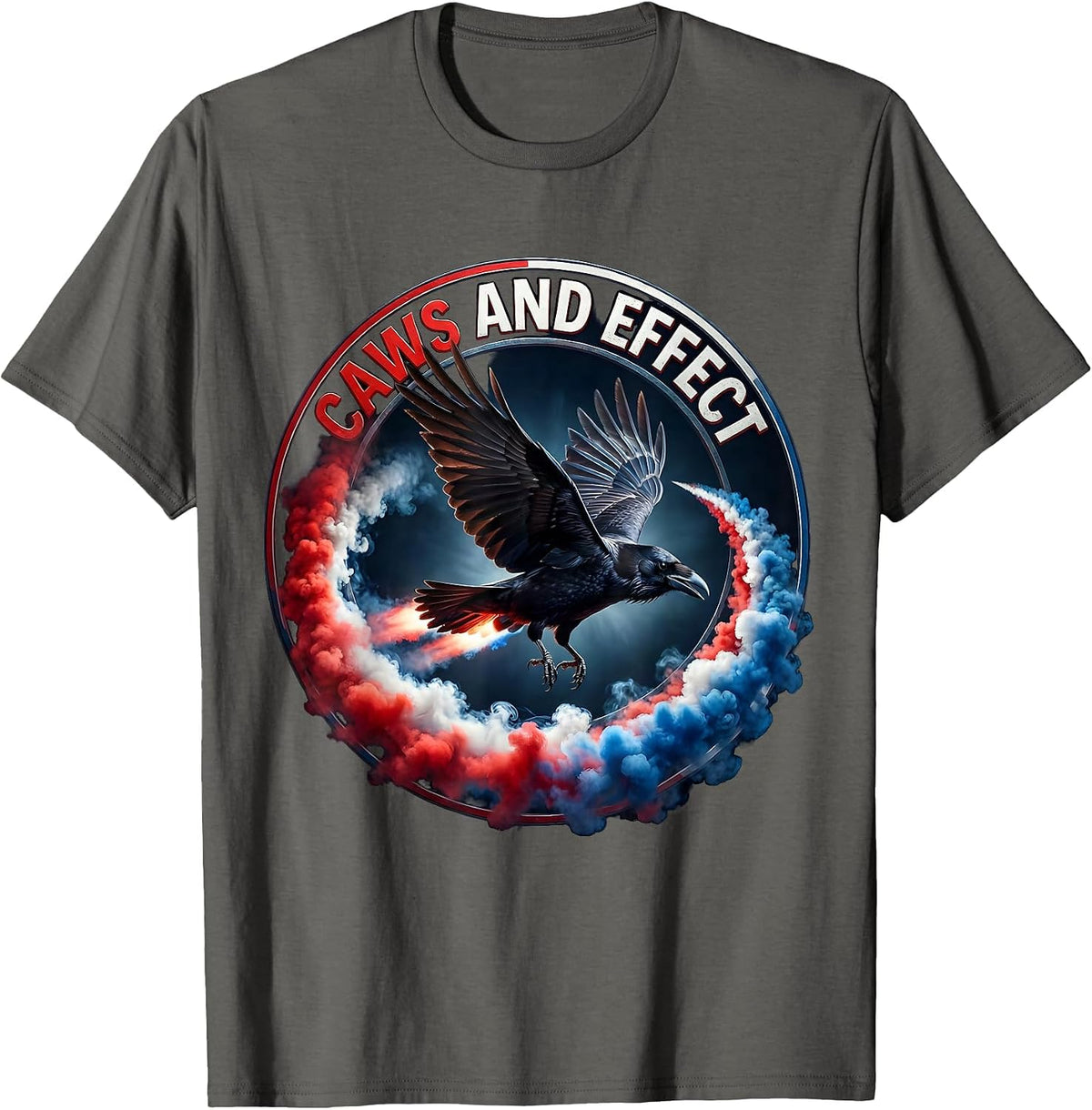 Men's Caws and Effect Funny Crow Bird Design T-Shirt - Asphalt Grey