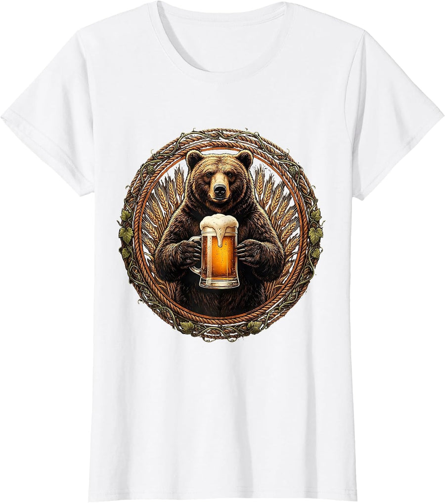 Women's Bear Holding Oversized Beer Stein Graphic T-Shirt - White