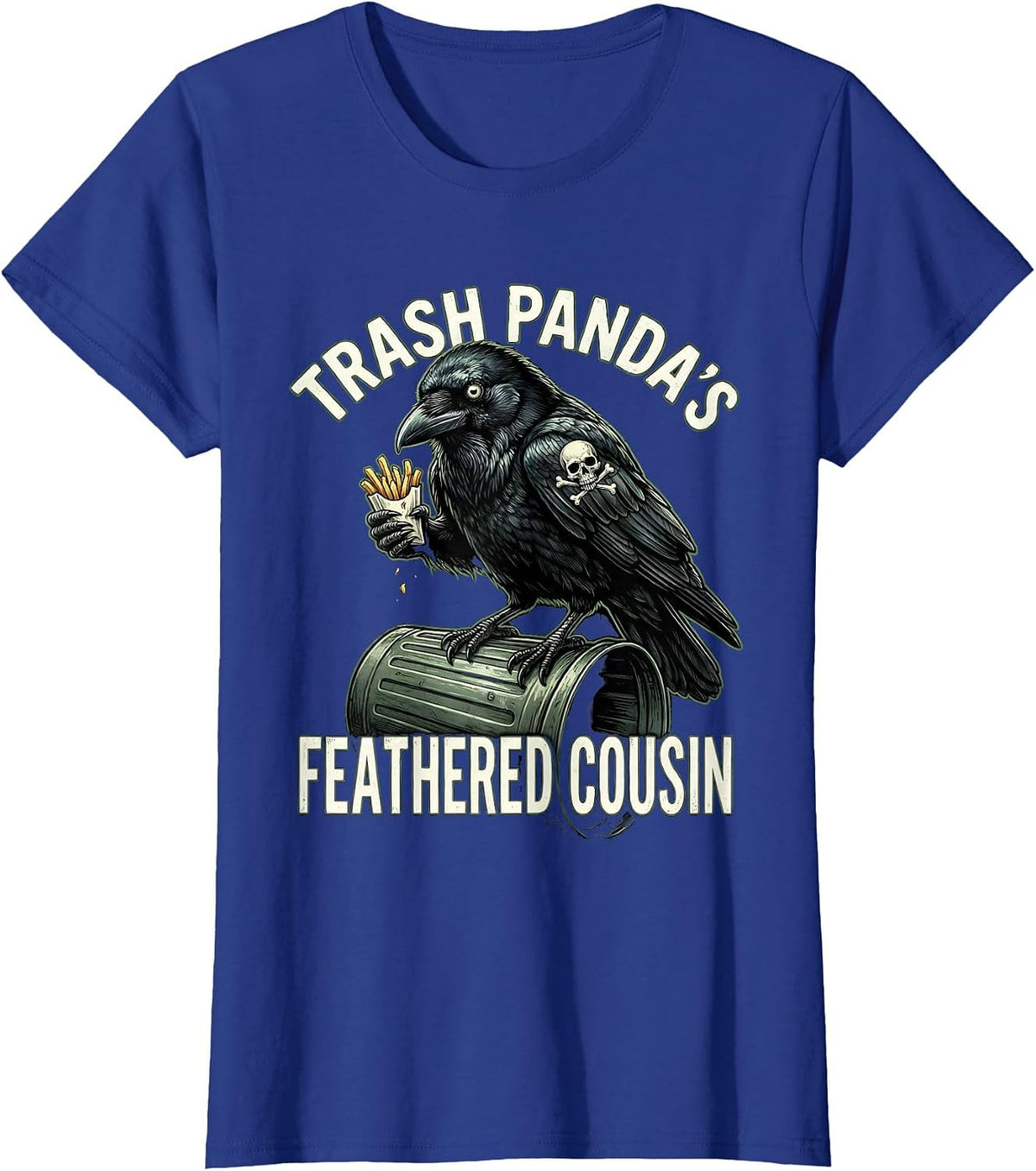 Women's Trash Panda's Feathered Cousin Crow Design T-Shirt - Royal Blue