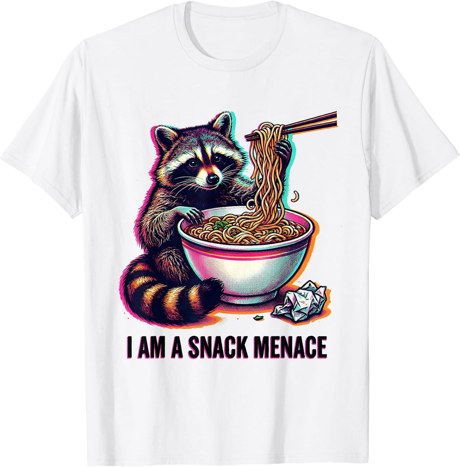 Men's I Am A Snack Menace Raccoon Trash Panda Deadpan Humor Funny T-Shirt - White