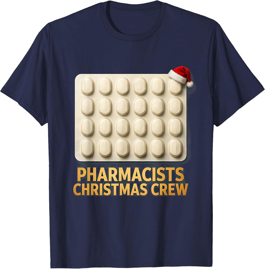 Pharmacists Christmas Crew Funny Pharmacy Squad Holiday T-Shirt - Navy Blue