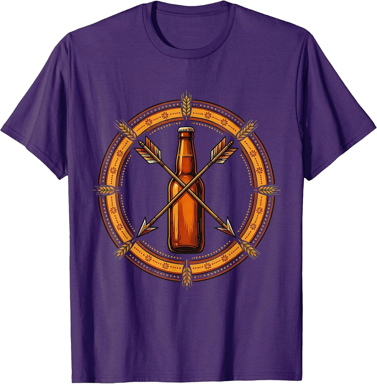 Crossed Arrows Beer Bottle Graphic Design T-Shirt - Purple