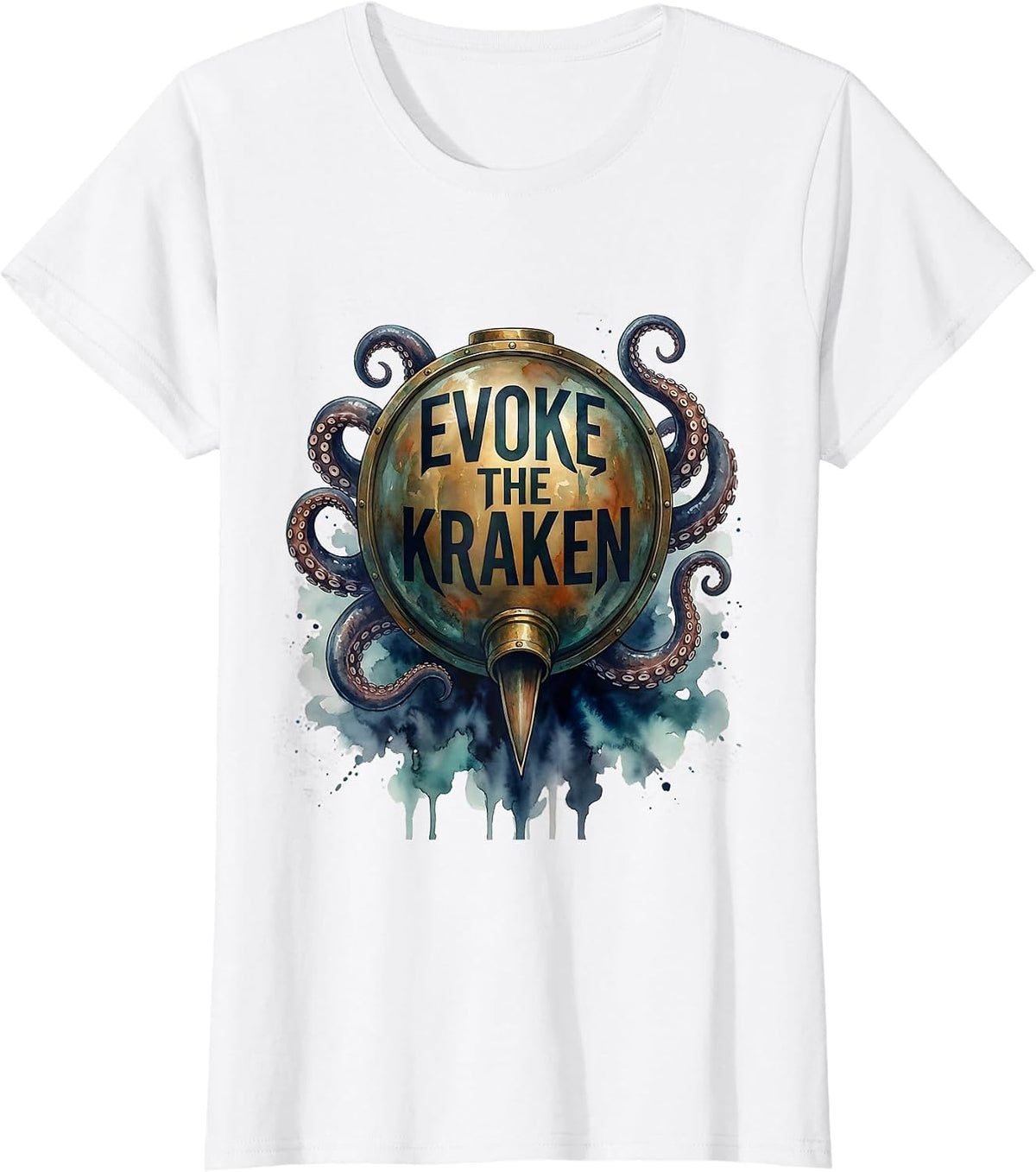 Evoke The Kraken Watercolor Octopus Kraken Marine Life T-Shirt - White
