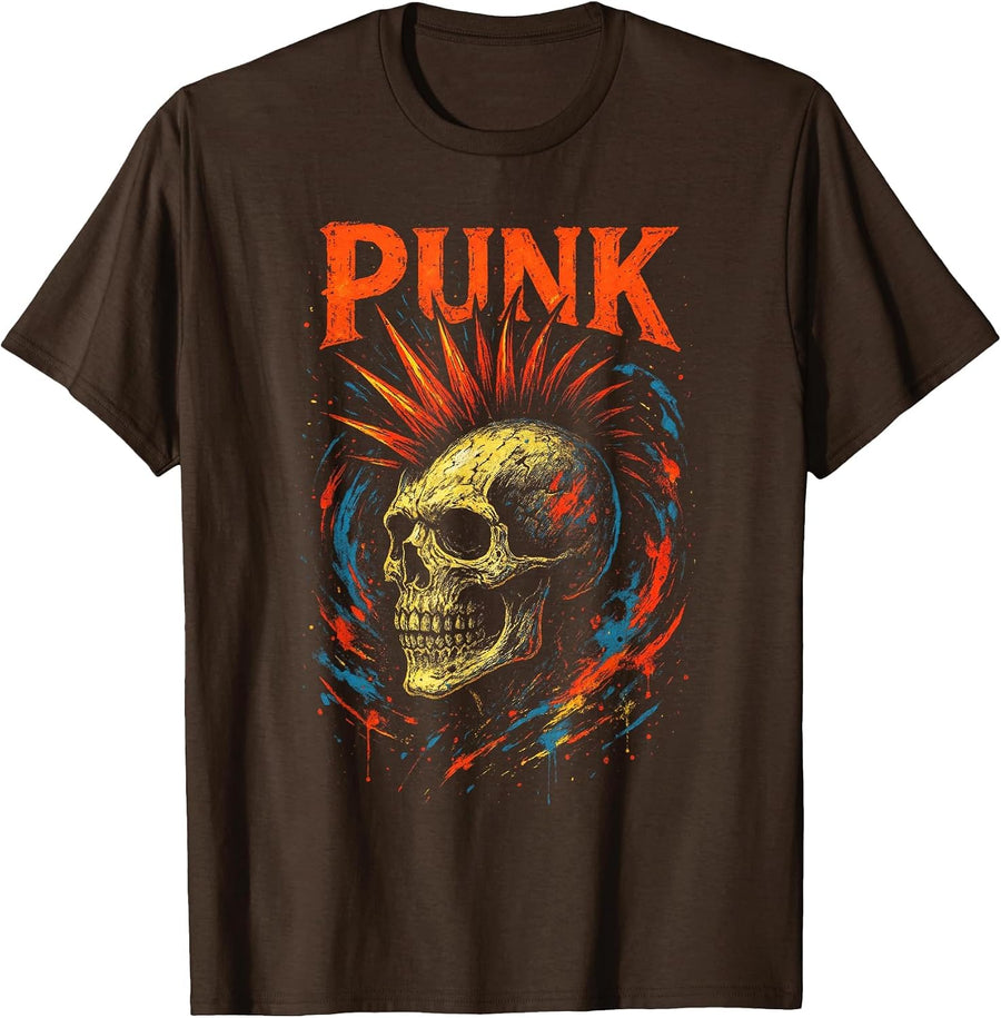 Punk - Vintage Graffiti Biker Rocker Punk Horror T-Shirt - Brown