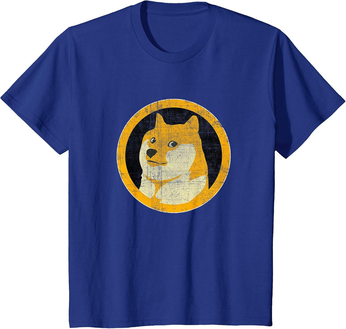 Dogecoin Doge Face Logo (Distressed) - Shiba Inu T-Shirt - Royal Blue