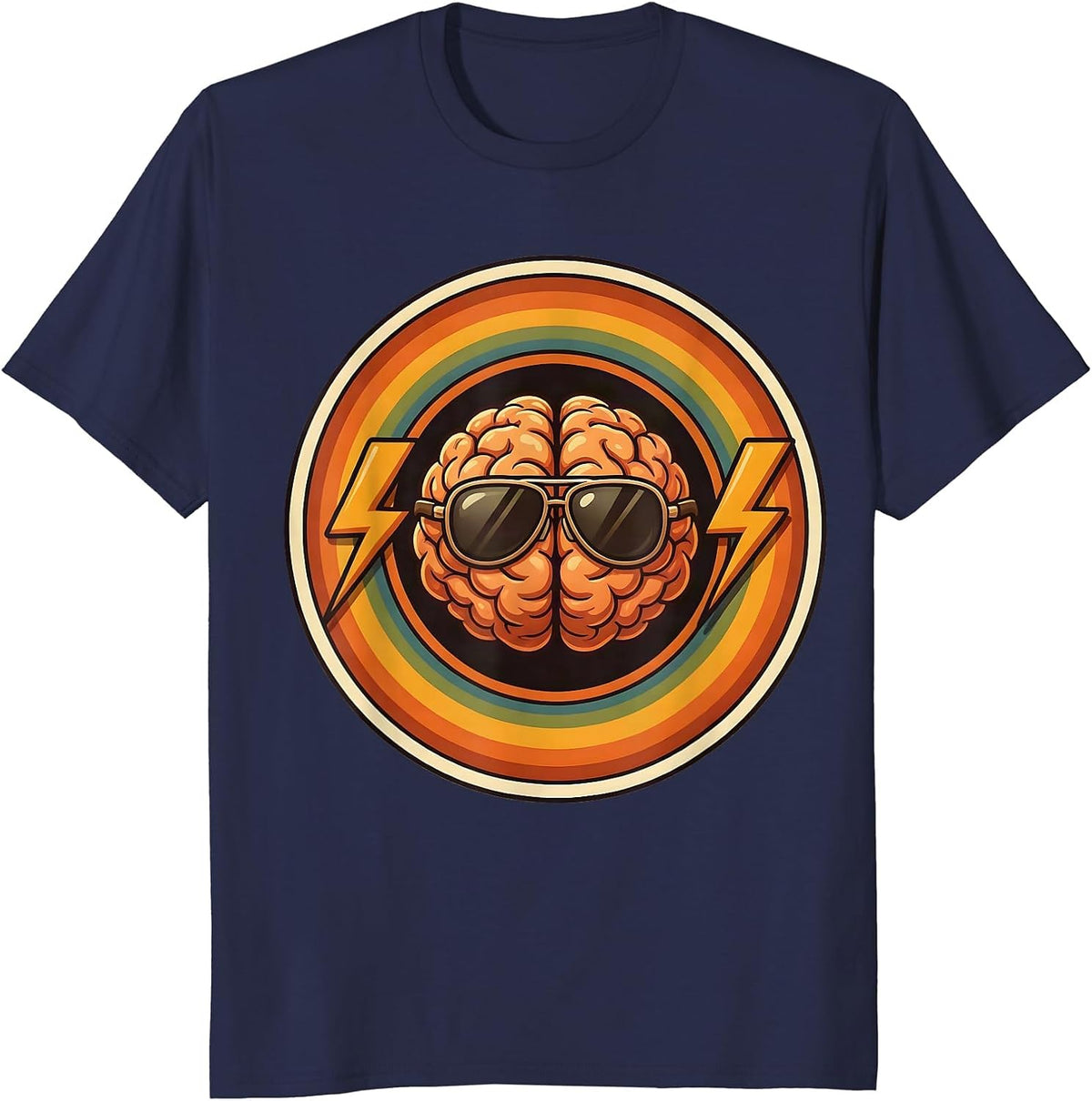 Rizz Em With The Tism Cool Brain Graphic T-Shirt - Navy Blue