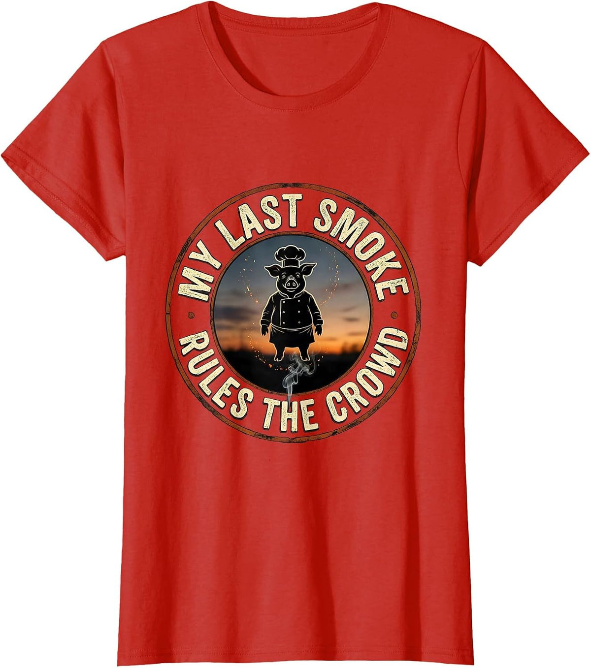My Last Smoke Rules The Crowd Funny BBQ Dad Grill Master T-Shirt - Red