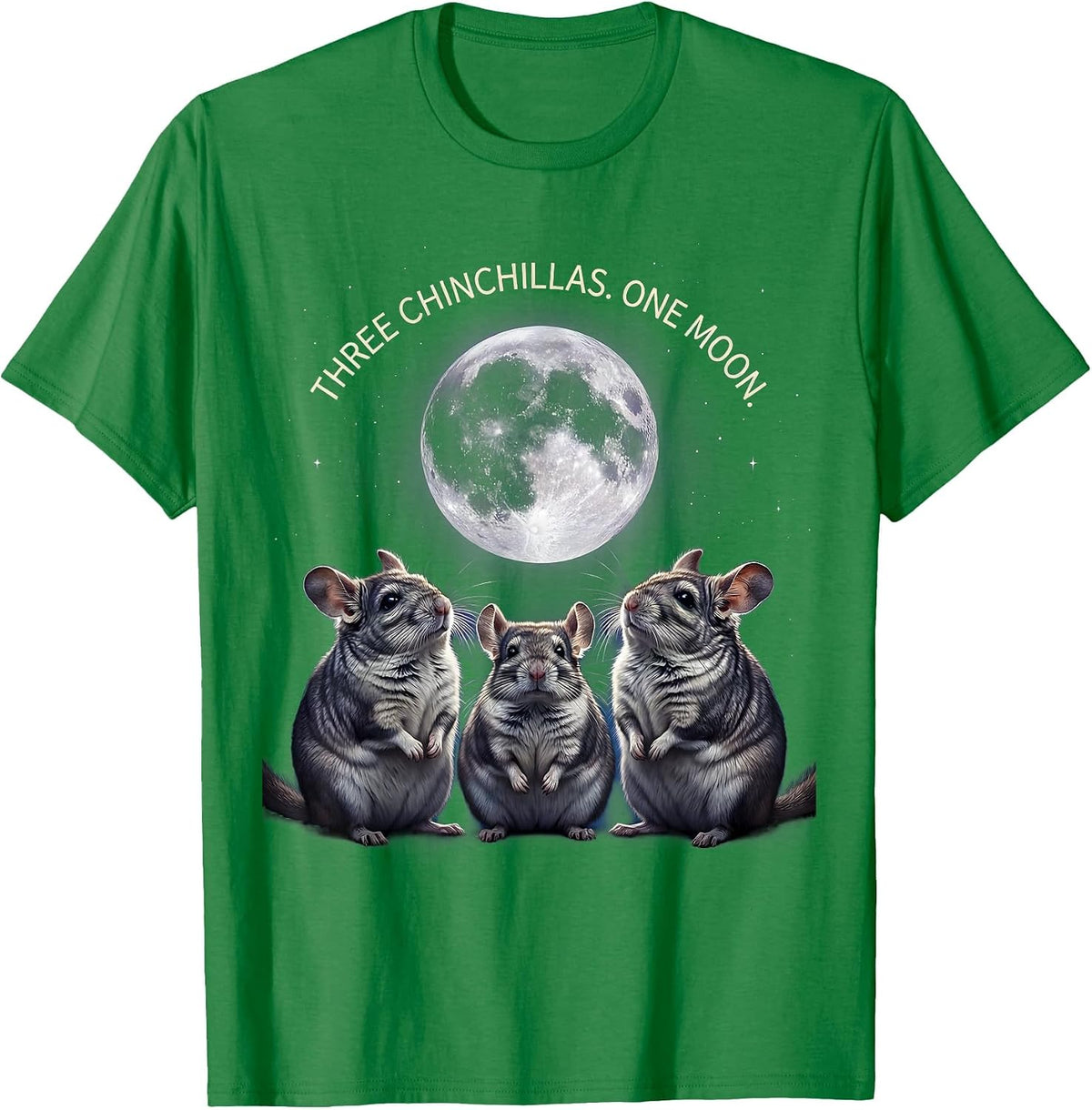 Men's Three Chinchillas One Moon Funny Chinchilla Lover Pet Meme T-Shirt - Kelly Green