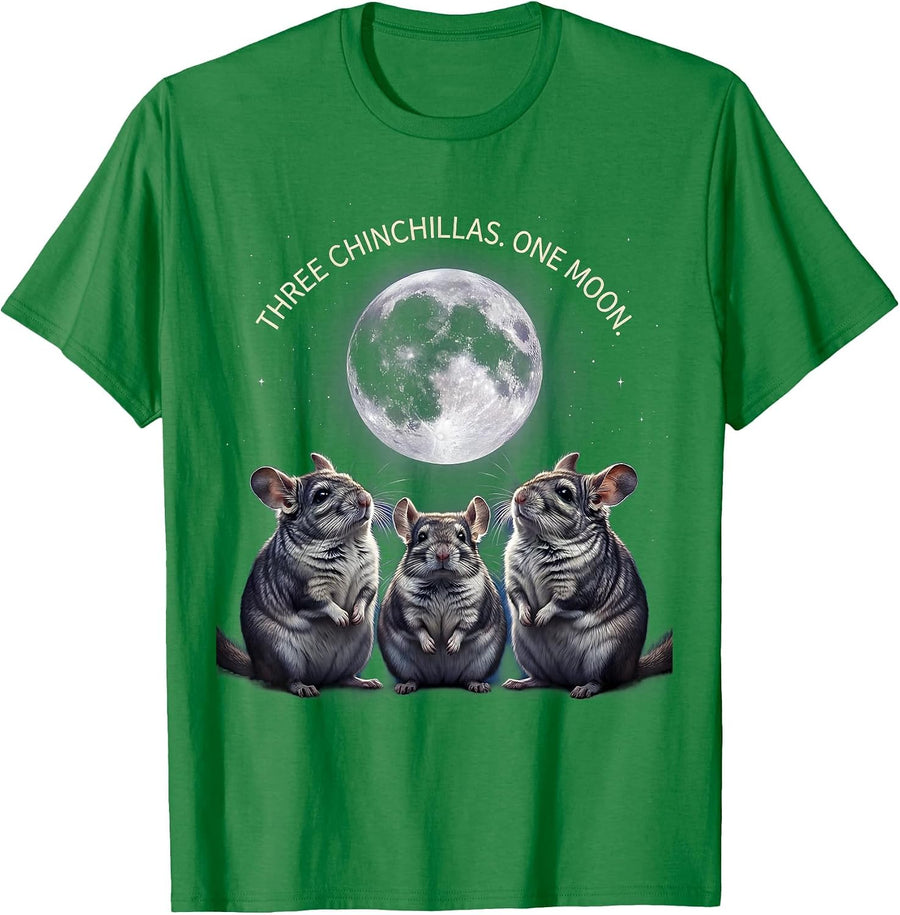 Men's Three Chinchillas One Moon Funny Chinchilla Lover Pet Meme T-Shirt - Kelly Green