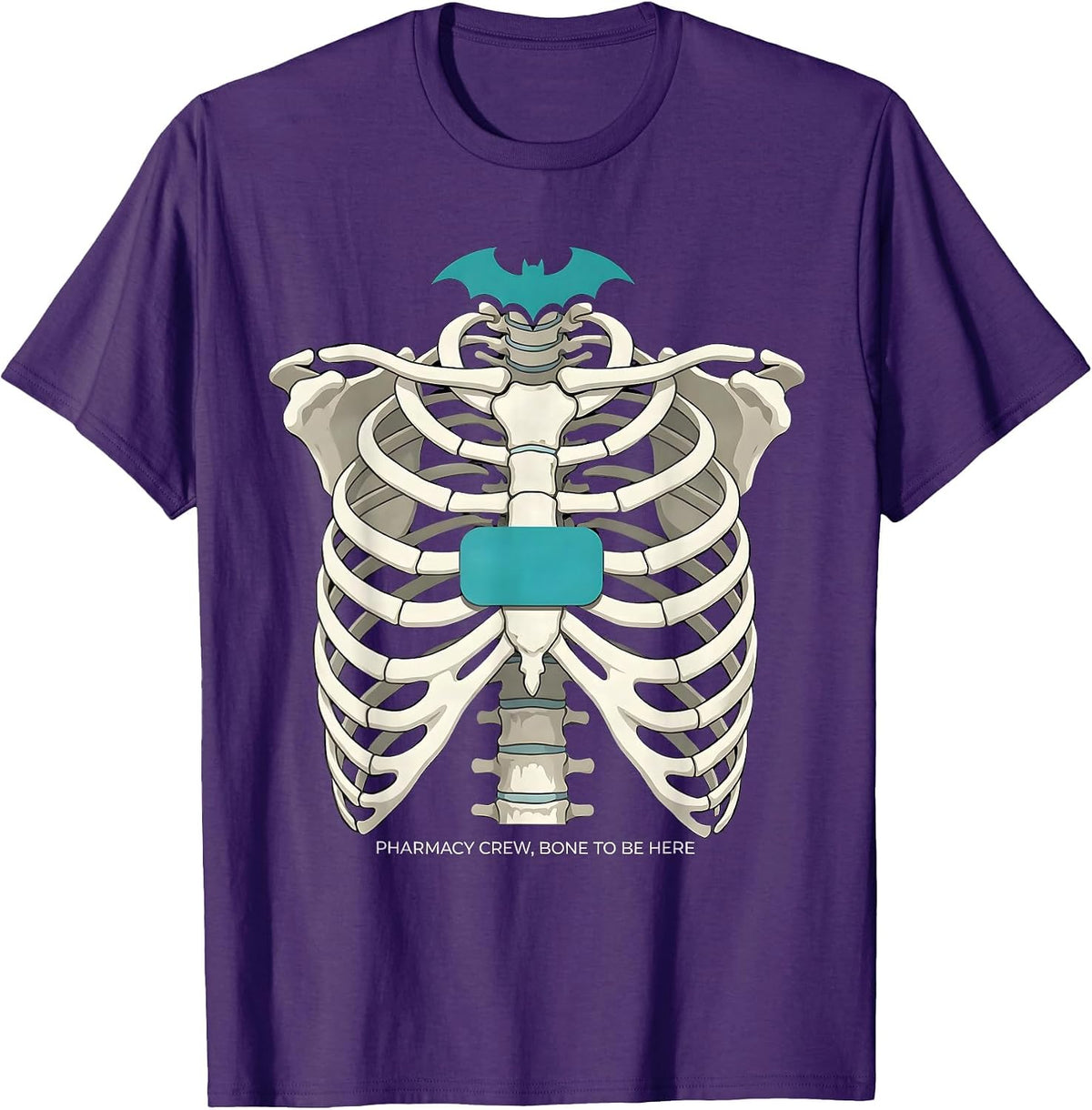 Pharmacy Crew, Bone To Be Here Funny Skeleton Halloween T-Shirt - Purple