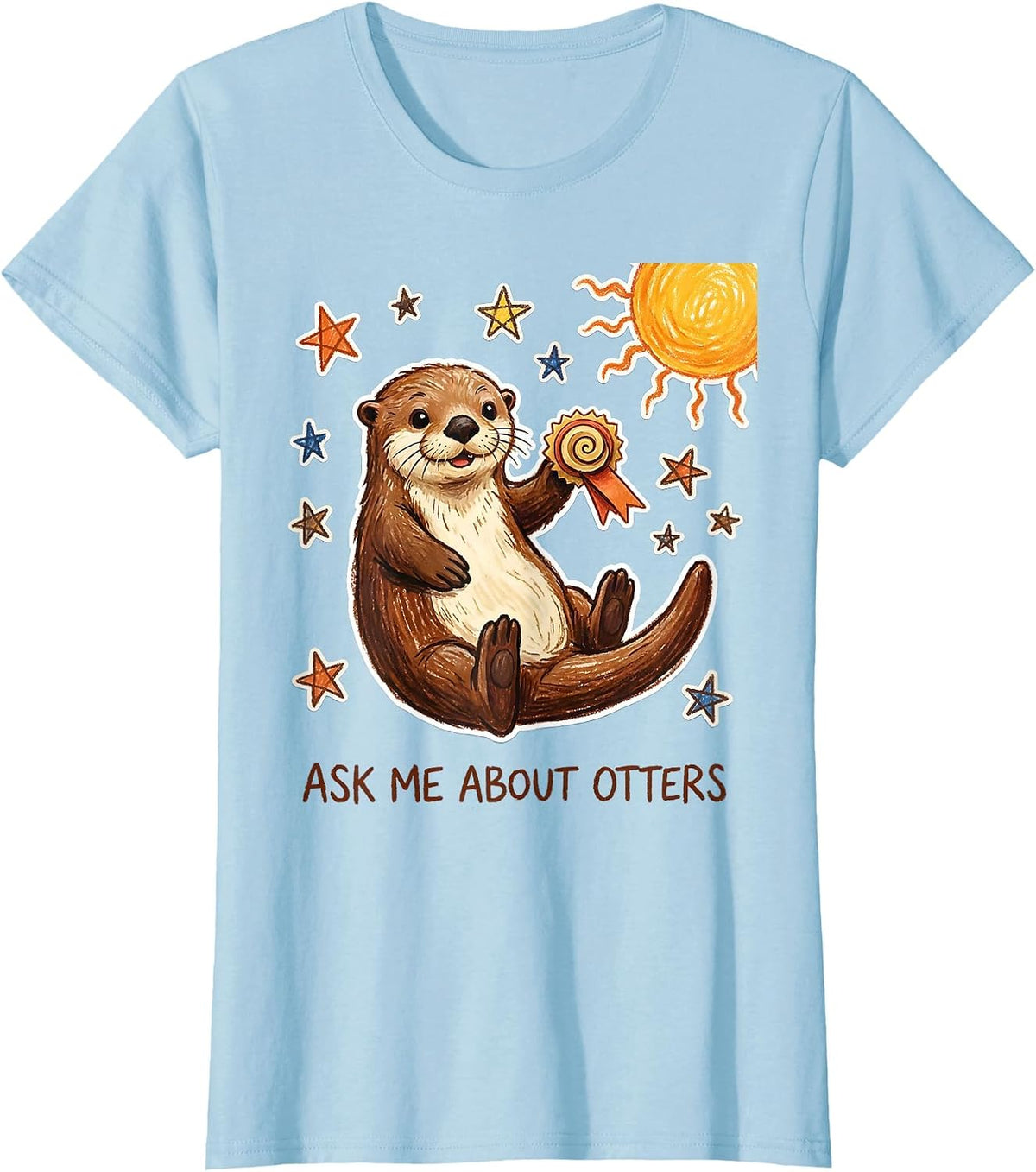 Ask Me About Otters Funny Sea Otter Lover Nature Humor T-Shirt - Baby Blue
