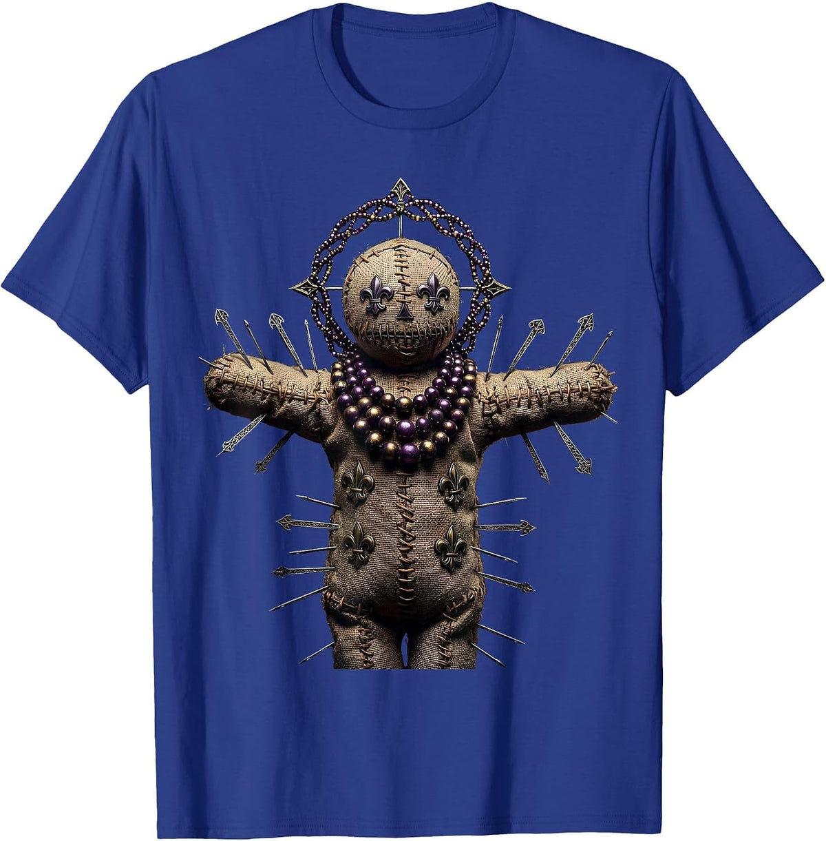 Voodoo Doll Mardi Gras Beads Festive Illustration T-Shirt - Royal Blue