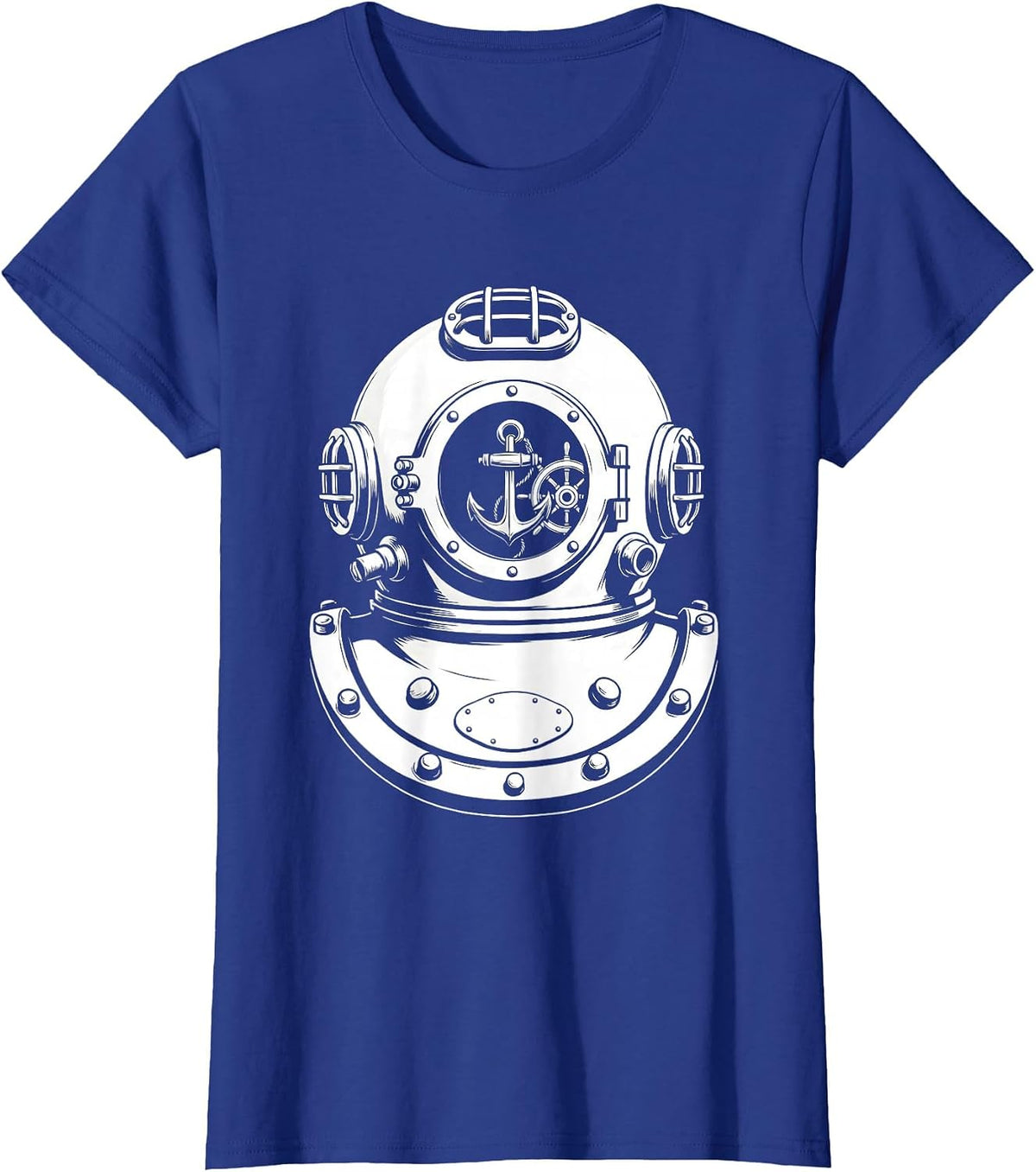 Women's Vintage Diving Helmet Porthole Reflection Sailor T-Shirt - Royal Blue