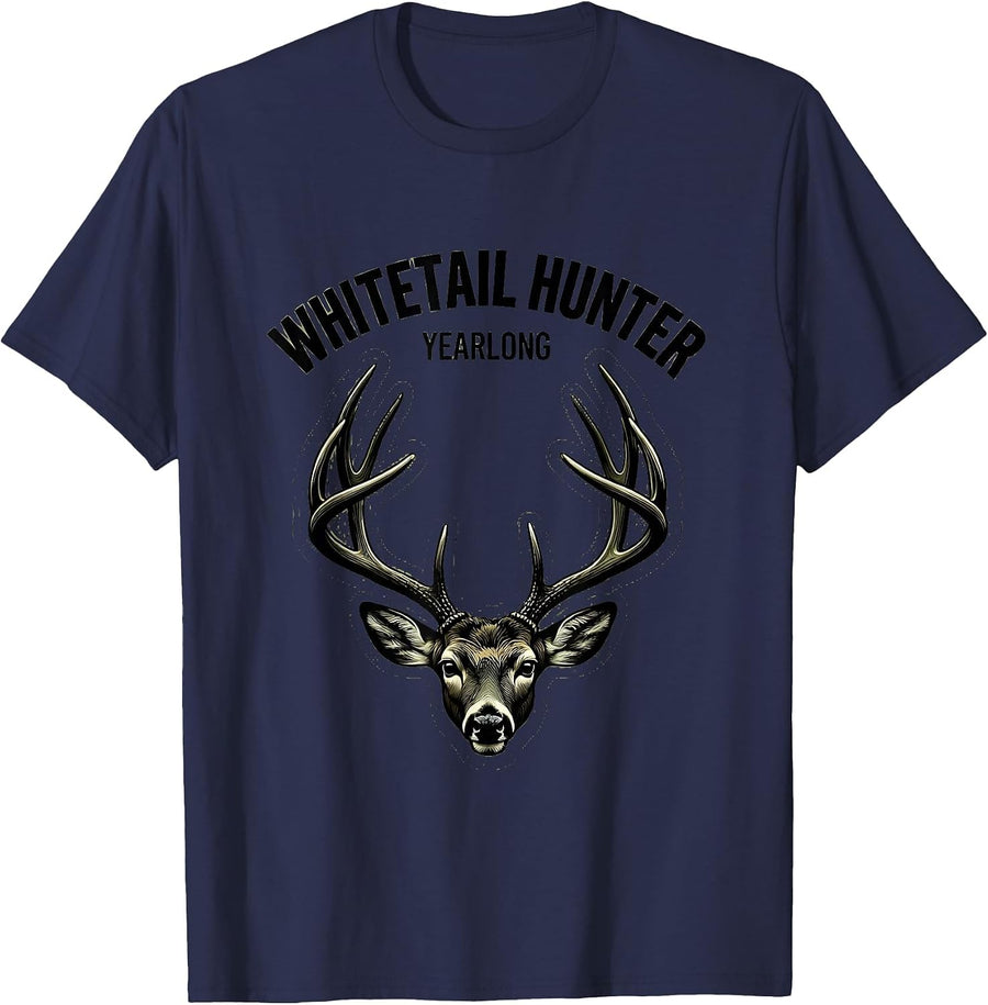 Whitetail Hunter Yearlong Minimalist Antler Crown Dad T-Shirt - Navy Blue