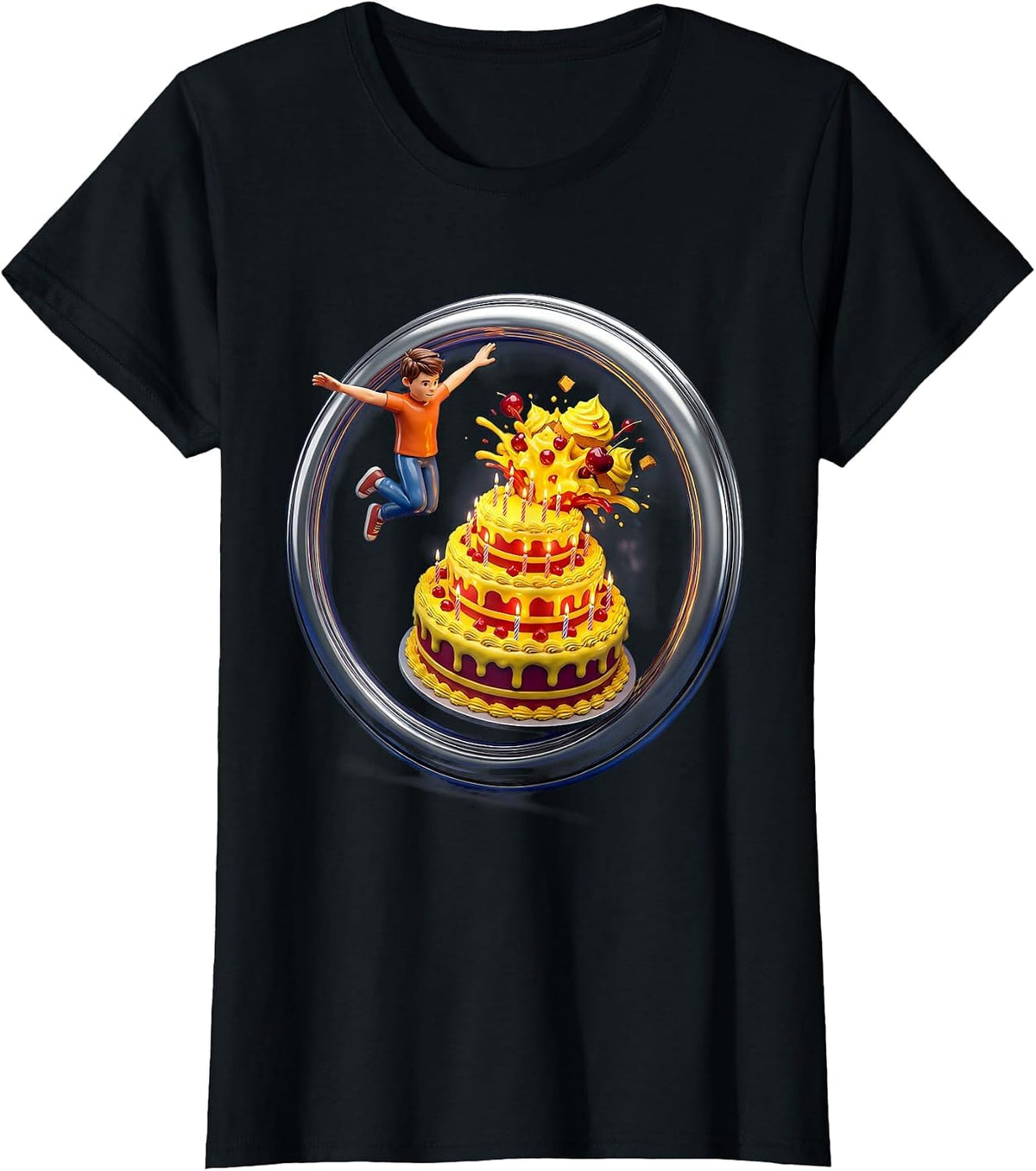 Kids Birthday Diving Board Cake Leap Graphic T-Shirt - Black