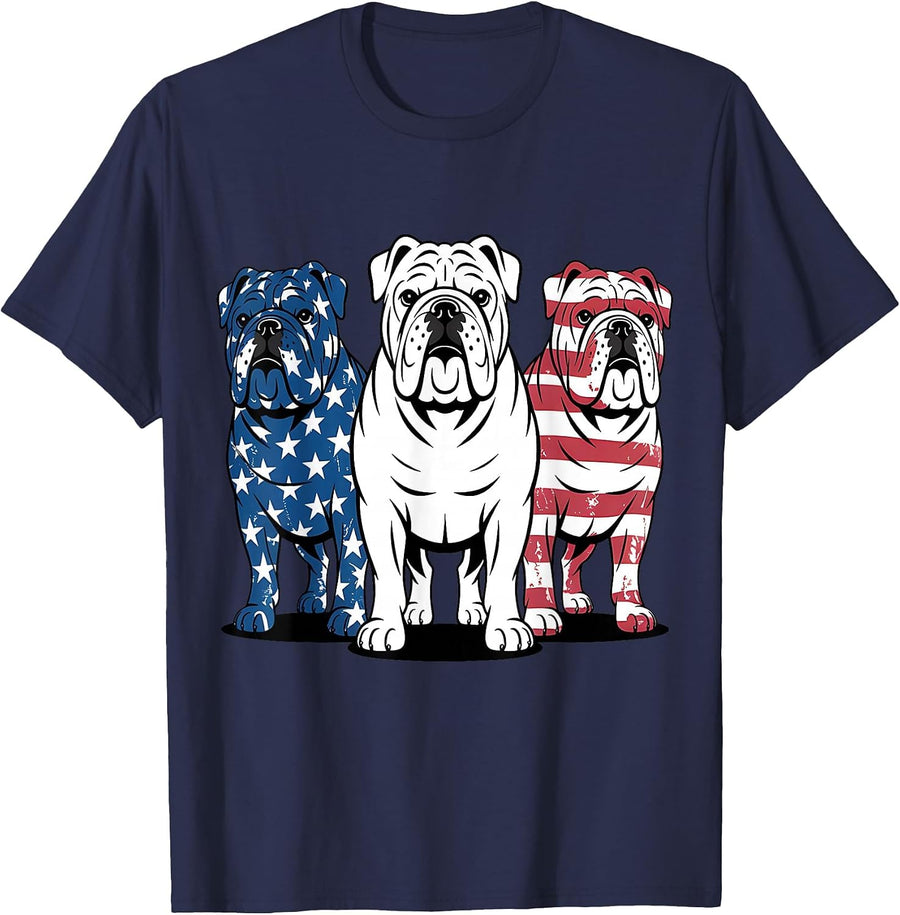 Unique English Bulldog Dog American Flag Retro Puppy Lover T-Shirt - Navy Blue