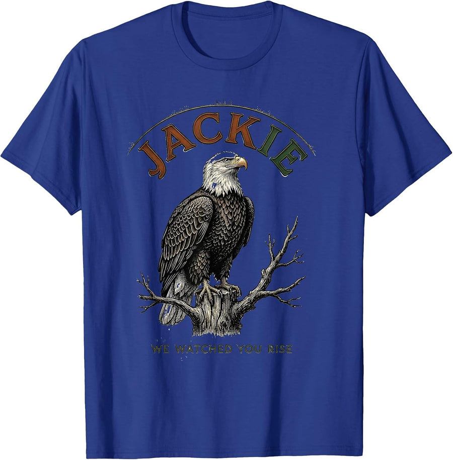 Jackie We Watched You Rise Vintage Bald Eagle Patriotic T-Shirt - Royal Blue