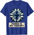 Tennis Is My Therapy Racket Sport Design T-Shirt - Royal Blue
