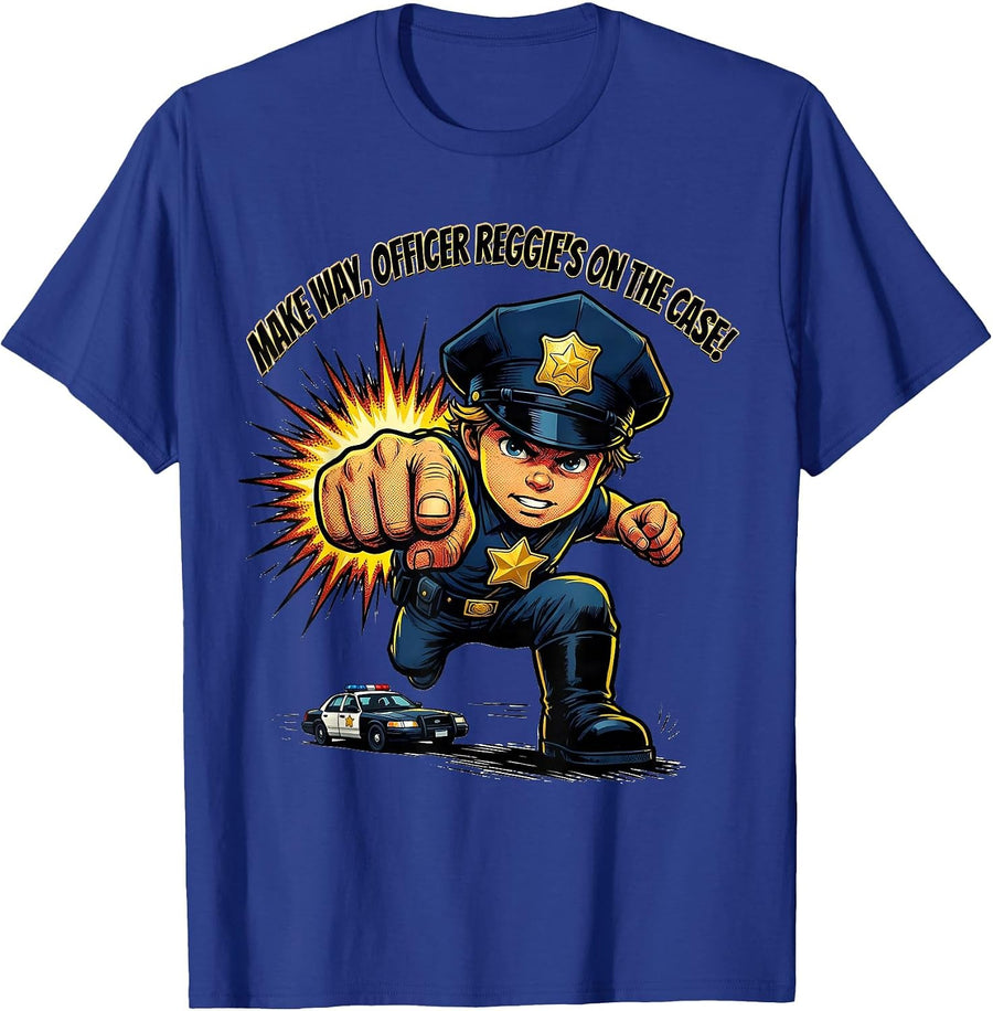 Make Way, Officer Reggie's On The Case! Kids Police Officer T-Shirt - Royal Blue