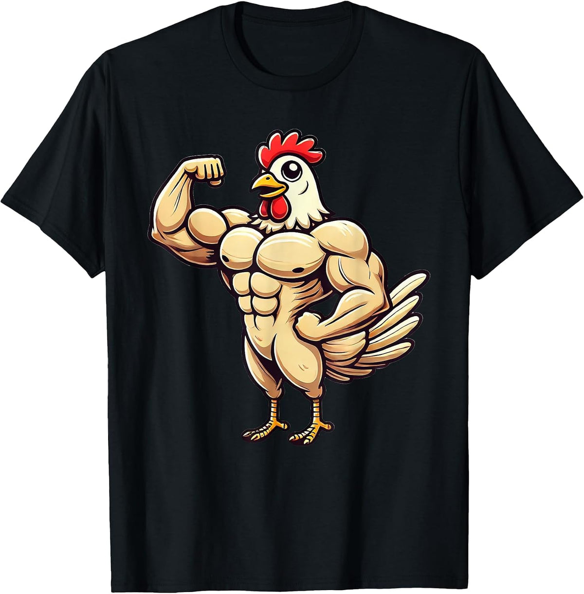 Muscular Chicken Powerlifting Weightlifting Gym Workout T-Shirt - Black