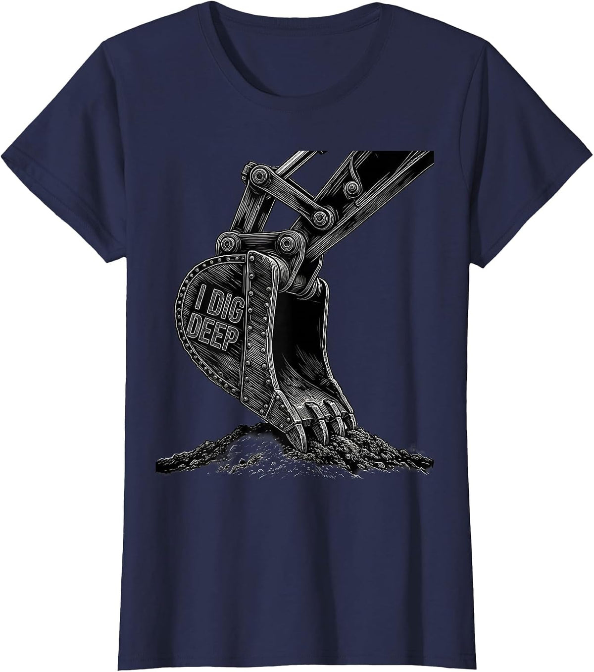Women's I Dig Deep Line Art Heavy Equipment Operator Excavator T-Shirt - Navy Blue