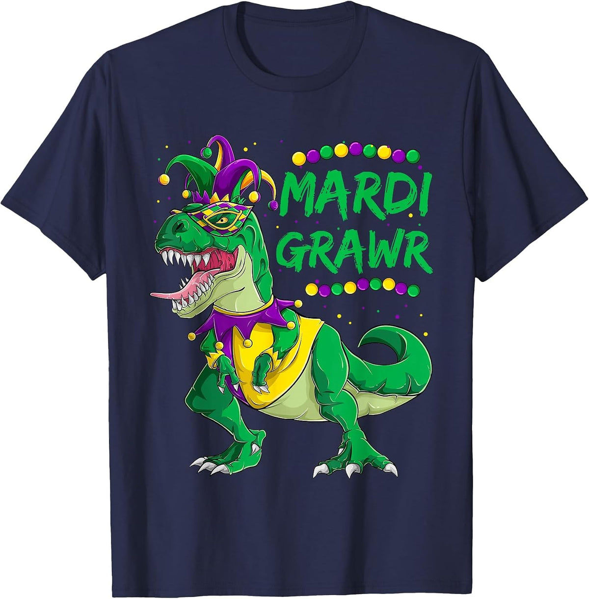 Mardi Grawr Dino Jester Outfit, Mardi Gras T Rex Kids Boys T-Shirt - Navy Blue