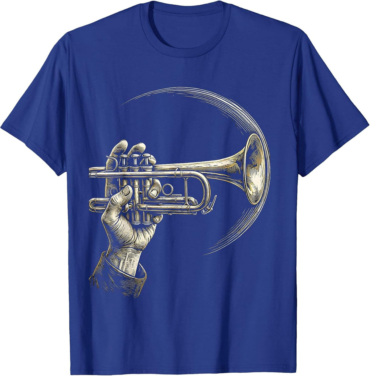 Trumpet Wand Woodcut Engraving Band Musician Humor T-Shirt - Royal Blue